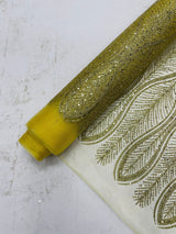 Glitter Feather Design Polyester Fabric - Glitter Feather Pattern, 52-54" Width (1 Yard)