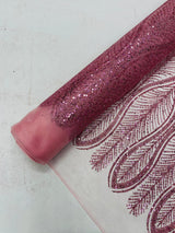 Glitter Feather Design Polyester Fabric - Glitter Feather Pattern, 52-54" Width (1 Yard)