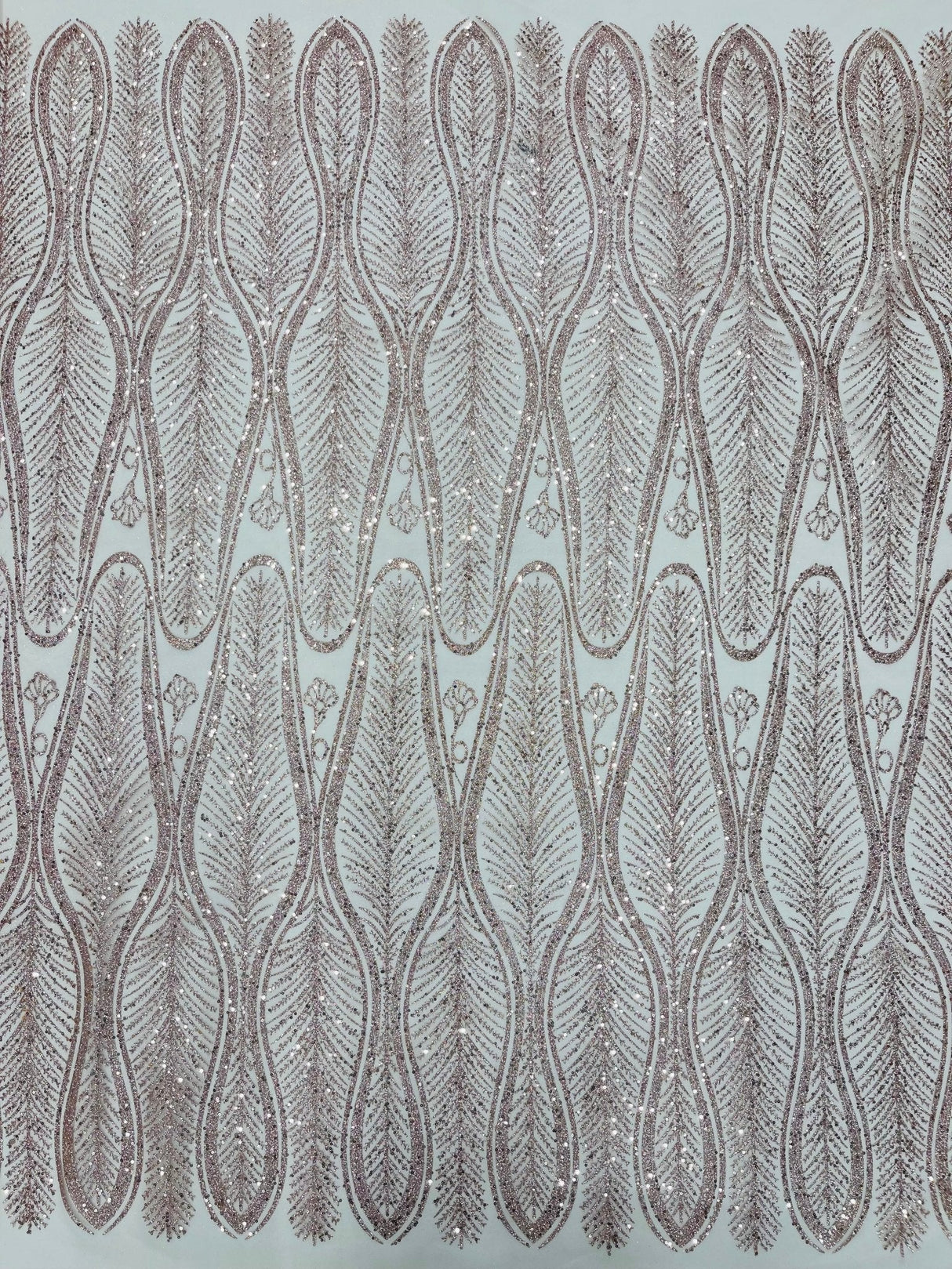 Glitter Feather Design Polyester Fabric - Glitter Feather Pattern, 52-54" Width (1 Yard)