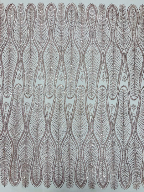 Glitter Feather Design Polyester Fabric - Glitter Feather Pattern, 52-54" Width (1 Yard)