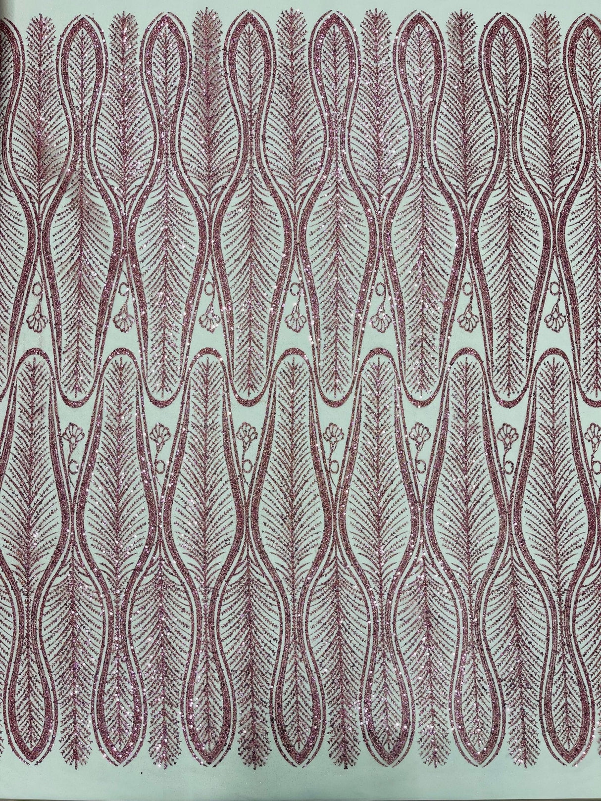 Glitter Feather Design Polyester Fabric - Glitter Feather Pattern, 52-54" Width (1 Yard)