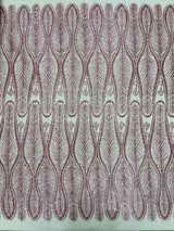 Glitter Feather Design Polyester Fabric - Glitter Feather Pattern, 52-54" Width (1 Yard)