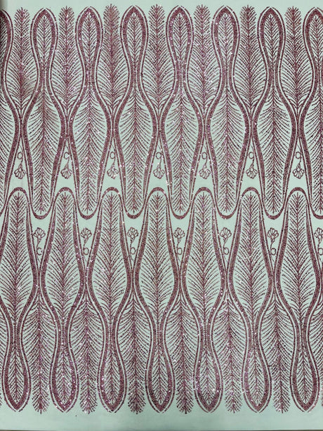 Glitter Feather Design Polyester Fabric - Glitter Feather Pattern, 52-54" Width (1 Yard)