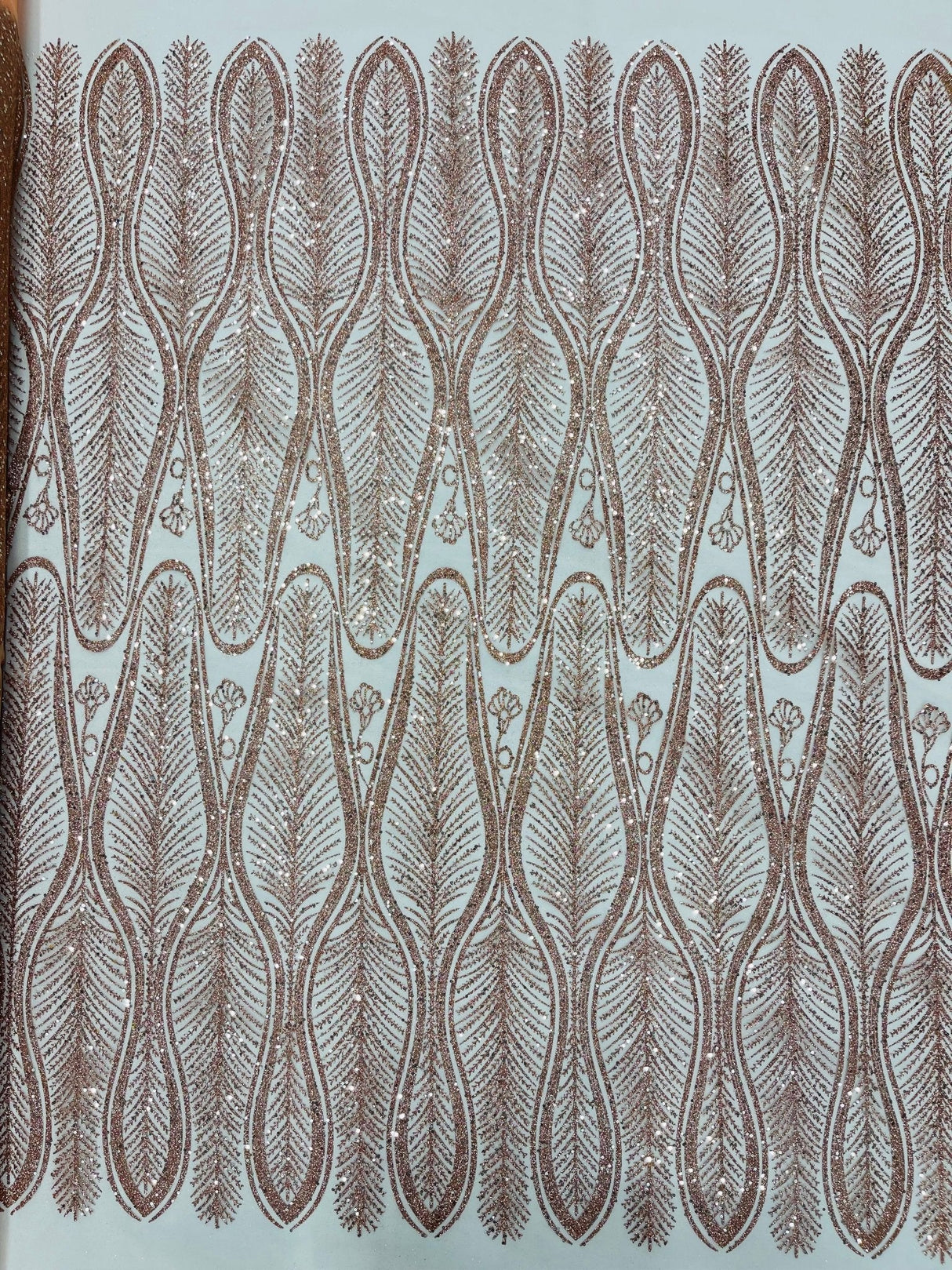 Glitter Feather Design Polyester Fabric - Glitter Feather Pattern, 52-54" Width (1 Yard)