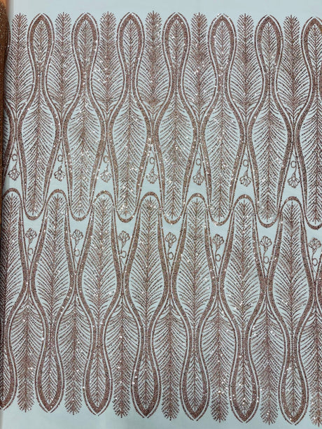 Glitter Feather Design Polyester Fabric - Glitter Feather Pattern, 52-54" Width (1 Yard)