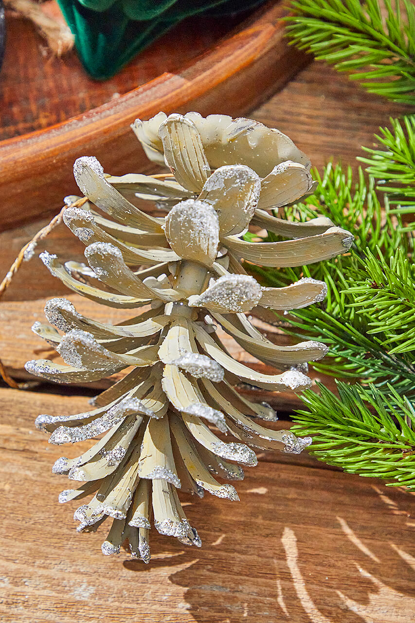 5” Plastic Glitter Long Leaf Pinecone