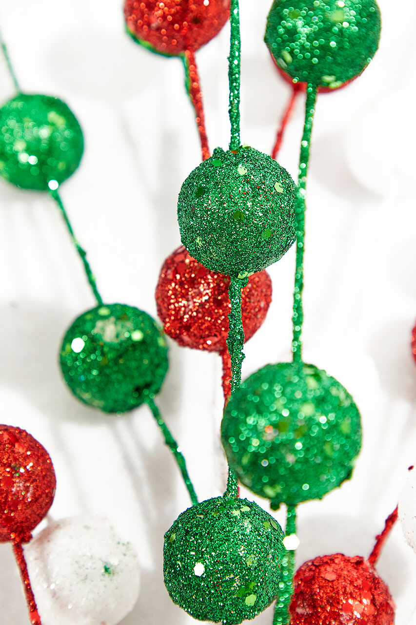 32" Glitter/Mica Ball Spray - Red/Green/White
