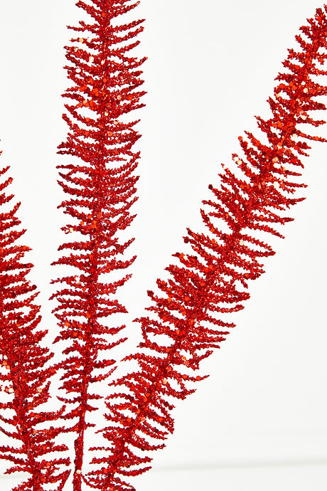 35" Glitter Fern Spray - Red