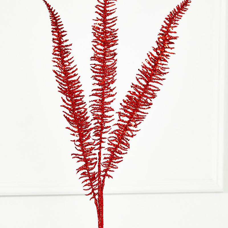 35" Glitter Fern Spray - Red