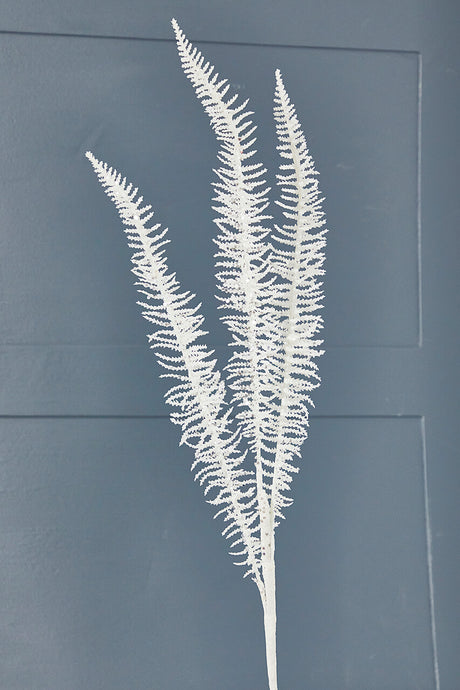 35" Glitter Fern Spray - White