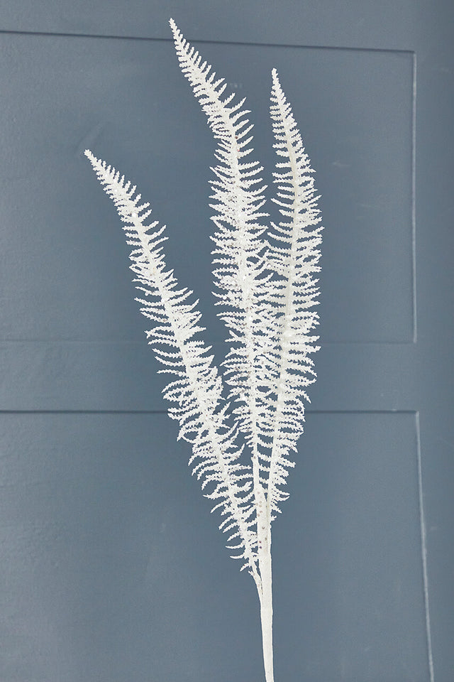 35" Glitter Fern Spray - White