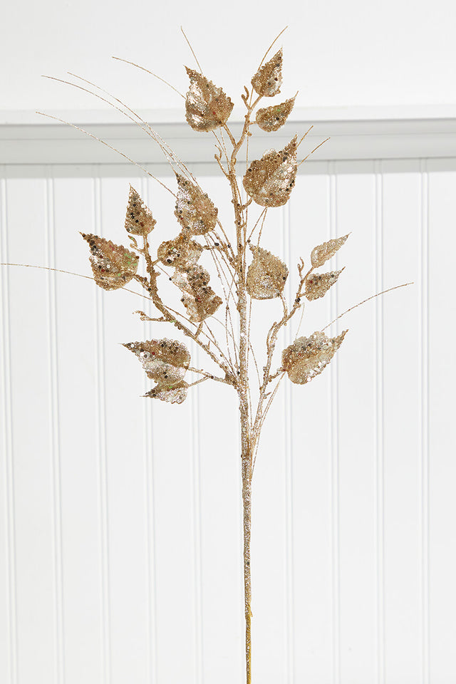 30” Champagne Glitter Sequin Rose Leaf Grass Christmas Spray