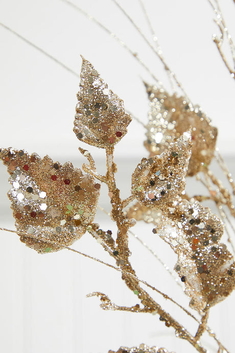 30” Champagne Glitter Sequin Rose Leaf Grass Christmas Spray