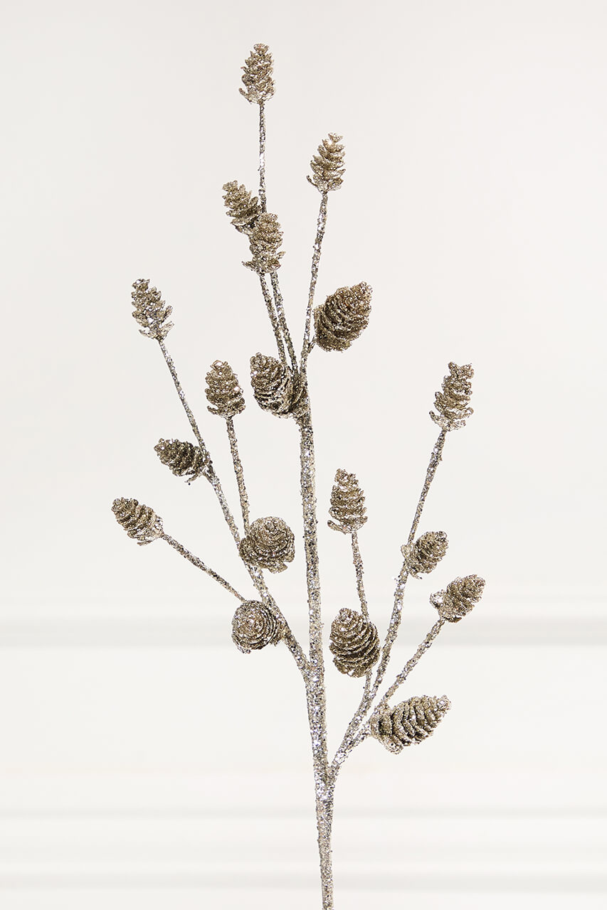 28" Mini Glitter Pinecone Spray