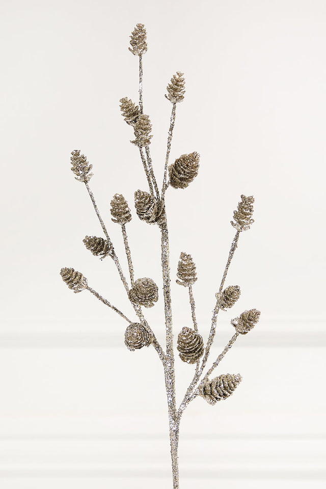 28" Mini Glitter Pinecone Spray