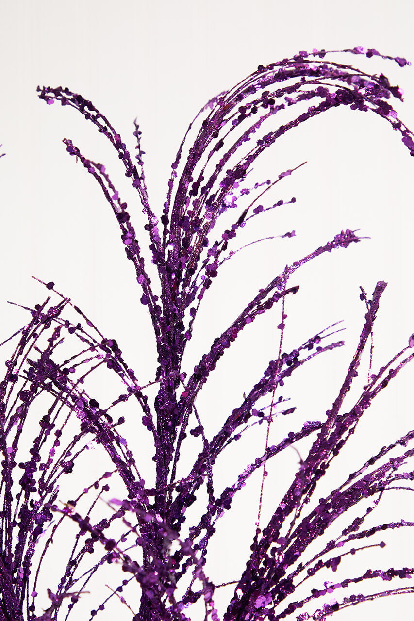 34 Inch Glitter/Sequin Pampas Grass Spray - Purple