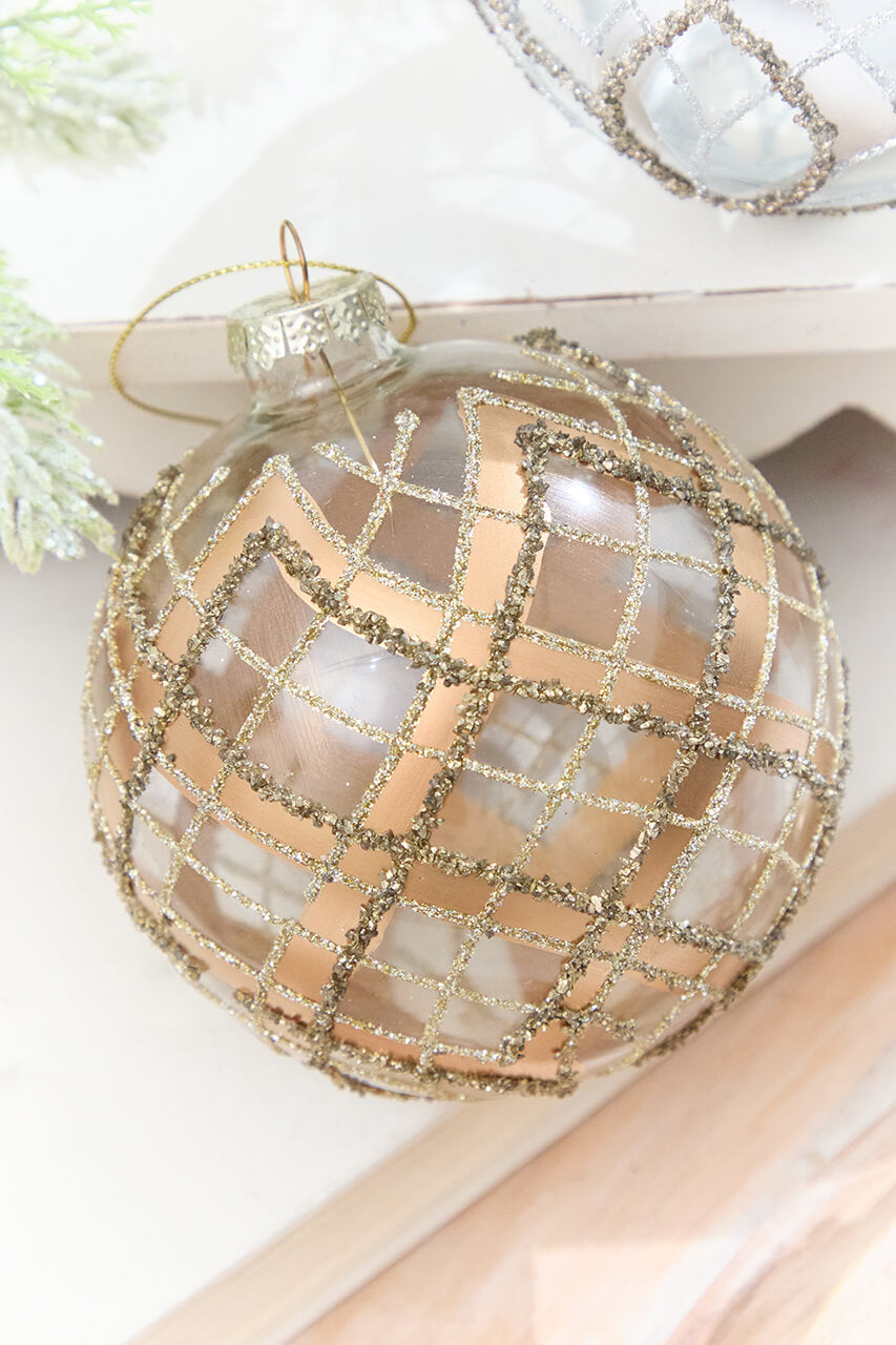 5" Glitter Patterned Glass Ornament