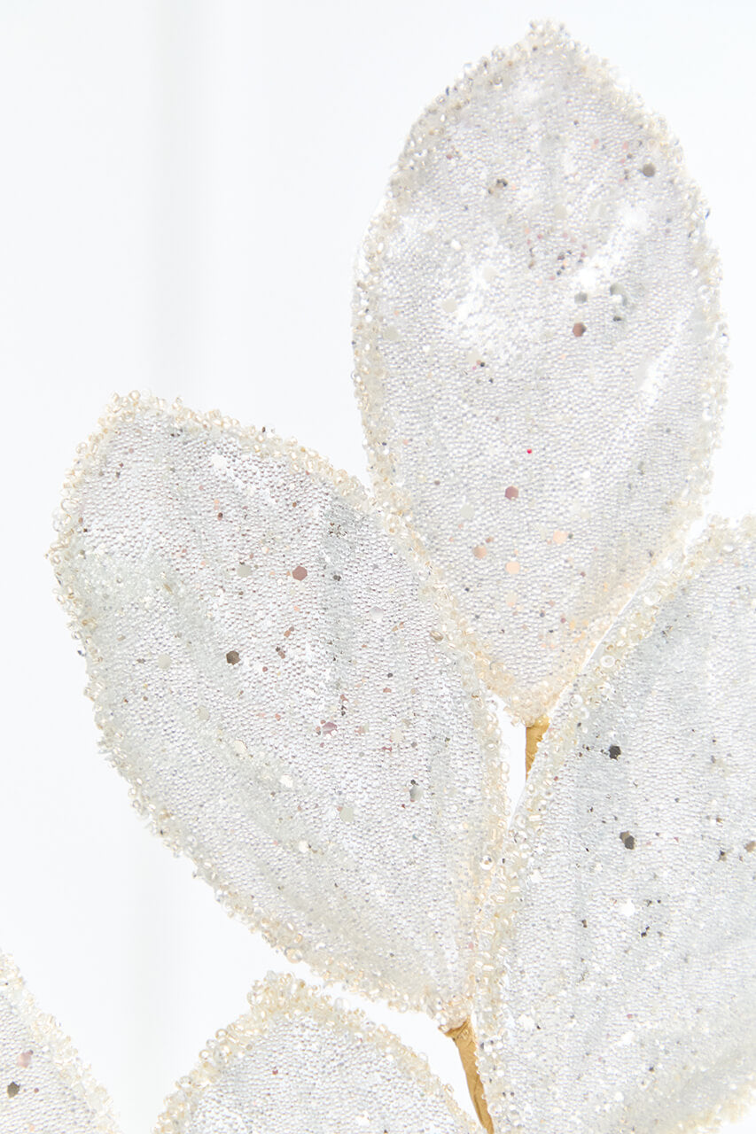 27" Platinum Glitter Leaf Spray