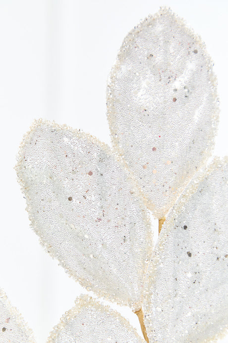 27" Platinum Glitter Leaf Spray