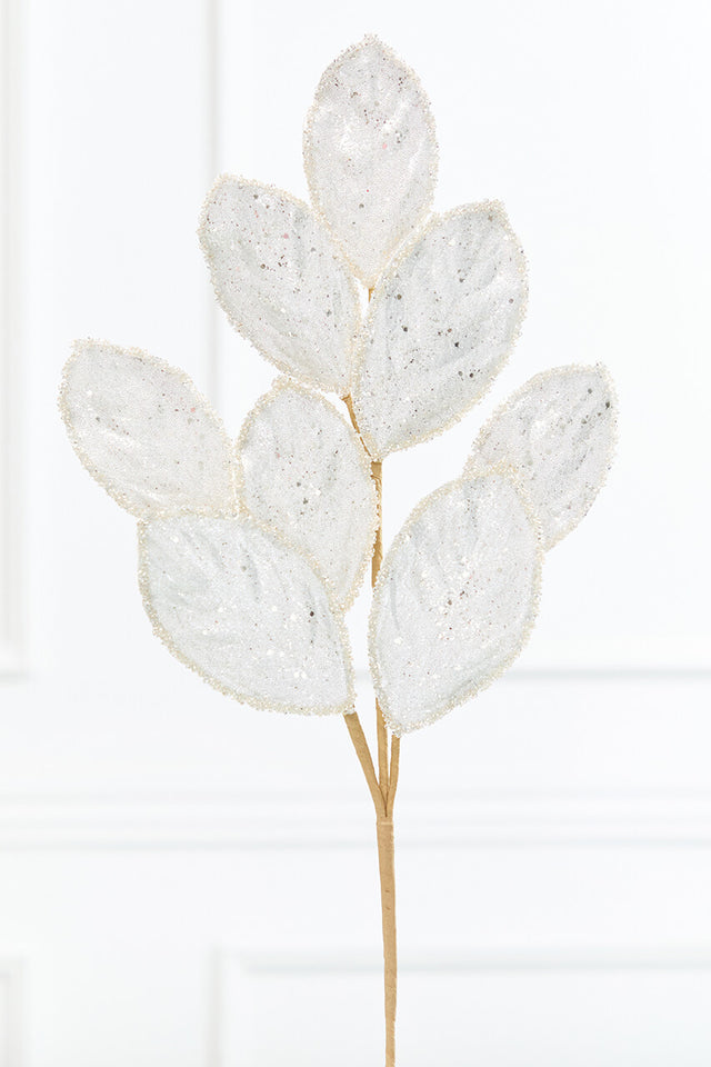 27" Platinum Glitter Leaf Spray