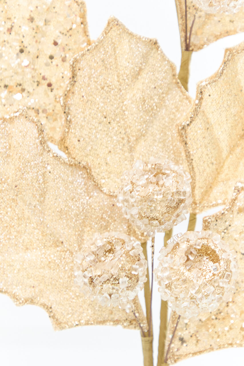 27" Gold Glitter Berry Leaf Spray