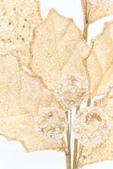 27" Gold Glitter Berry Leaf Spray