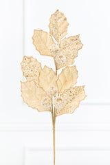 27" Gold Glitter Berry Leaf Spray