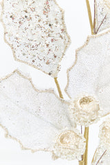 27" Platinum Glitter Berry Leaf Spray