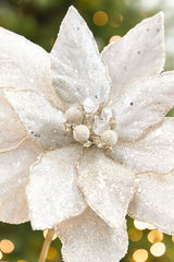 21" x 10.5" Platinum Glitter Poinsettia Stem