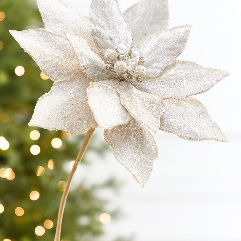 21" x 10.5" Platinum Glitter Poinsettia Stem