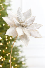 21" x 10.5" Platinum Glitter Poinsettia Stem