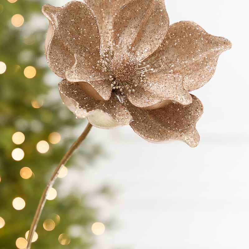 22" x 9.5" Champagne Glitter Magnolia Stem