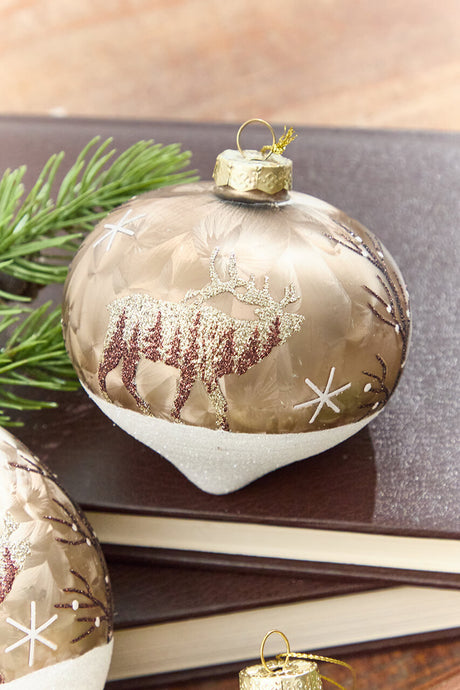 5" - 6" Bronze & Glitter Moose Glass Ornament
