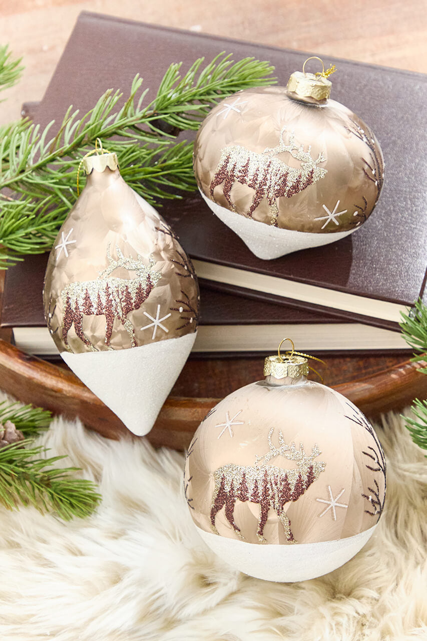 5" - 6" Bronze & Glitter Moose Glass Ornament