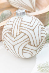 5" - 6" White With Champagne Glitter Art Deco Glass Ornament