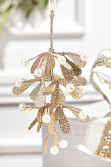 7" Champagne Glitter Pearl Mistletoe Ornament