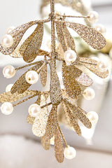 7" Champagne Glitter Pearl Mistletoe Ornament