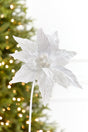 24" x 10" White Glitter Edge & Bead Poinsettia Stem