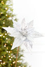24" x 10" Silver Glitter Edge & Bead Poinsettia Stem