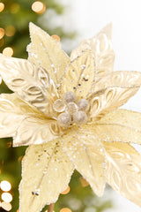 24" x 10" Champagne Glitter Edge & Bead Poinsettia Stem