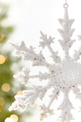 8" White Glitter Snowflake Ornament