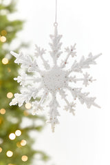 8" White Glitter Snowflake Ornament
