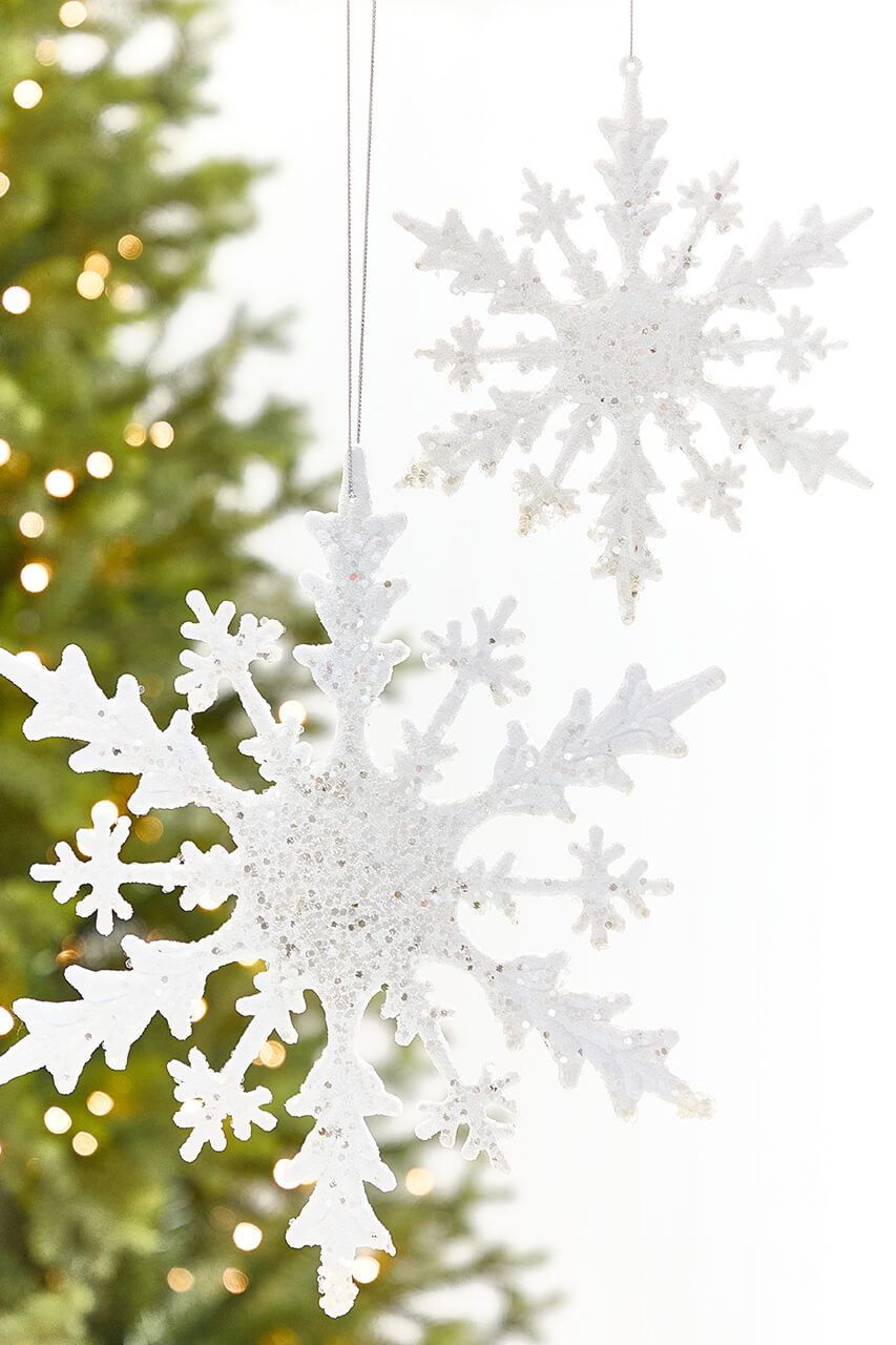 8" White Glitter Snowflake Ornament