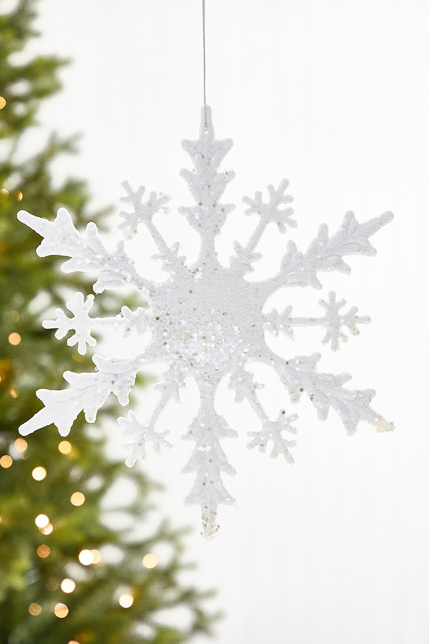 12" White Glitter Snowflake Ornament