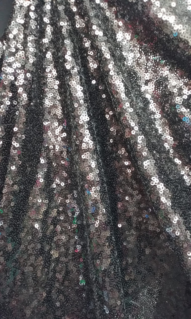 Black Glitz Sequins Polyester Fabric - Black Mini Metallic Disc Sequins, 52/54" Width