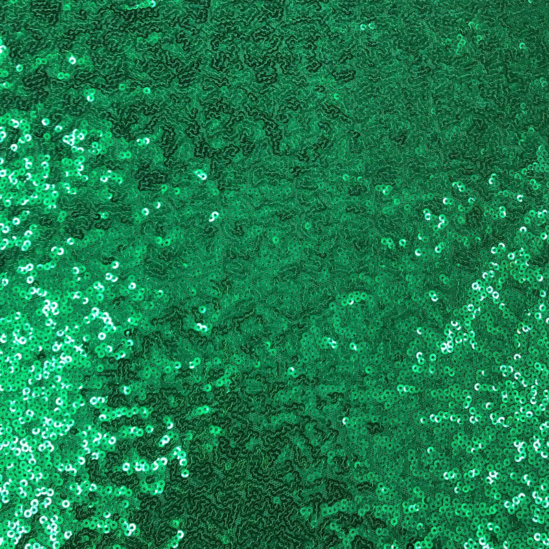 Kelly Green Glitz Sequins Polyester Mesh Fabric - Kelly Green, Mini Metallic Disc Sequins, 52/54" Width