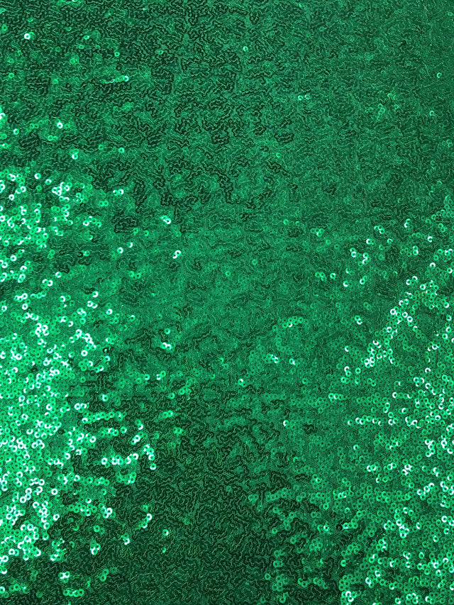 Kelly Green Glitz Sequins Polyester Mesh Fabric - Kelly Green, Mini Metallic Disc Sequins, 52/54" Width