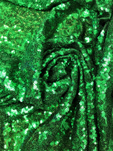 Kelly Green Glitz Sequins Polyester Mesh Fabric - Kelly Green, Mini Metallic Disc Sequins, 52/54" Width