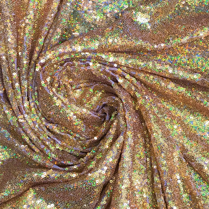 Gold Hologram Polyester Fabric - Mini Metallic Disc Sequins, Gold, 52/54" Width (1 Yard)
