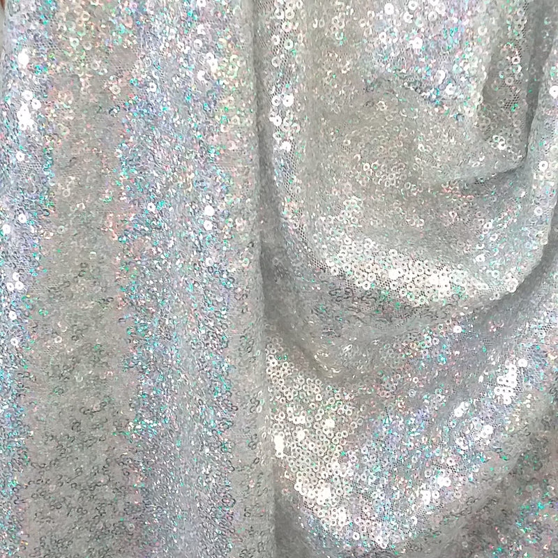 Hologram Silver Polyester Fabric - Mini Metallic Disc Sequins, Silver, 52/54" Width (1 Yard)